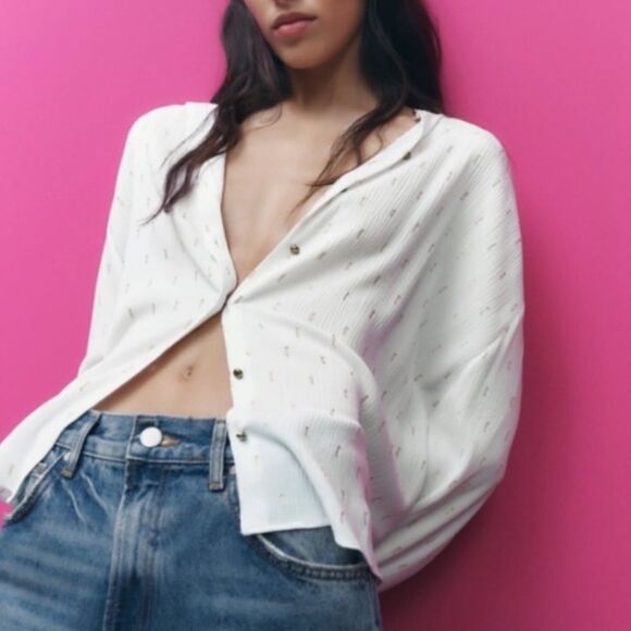 ZARA METALLIC THREAD SHIRT - Picture 3 of 6